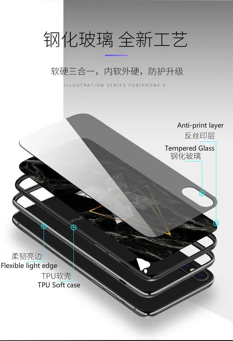 Geometric Patterns Glass Protective Case for IPhone X Colorful Painted Design Cover 7 8 8Plus 6 6sPlus |