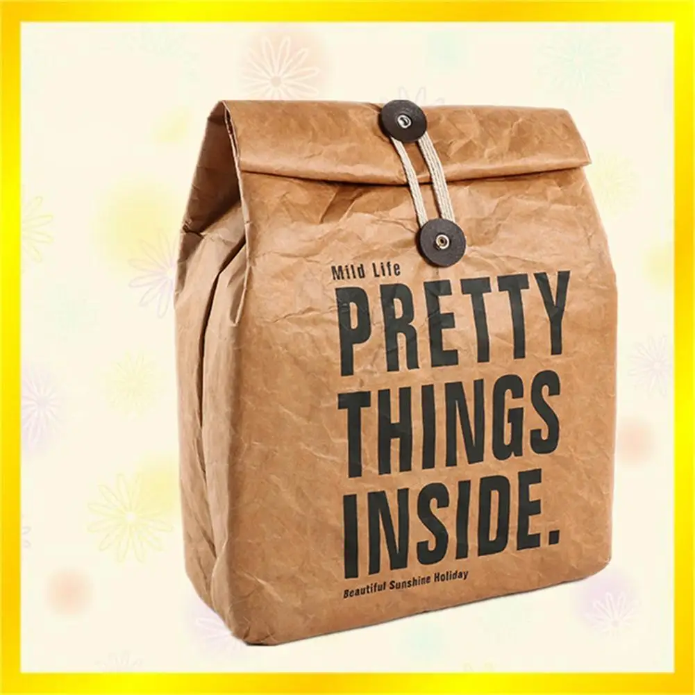 Cooler Lunch Box Bag Insulated Tyvek Brown Kraft Paper Durable Reusable Handy Bag Thermal Bento Leakproof Picnic Tote