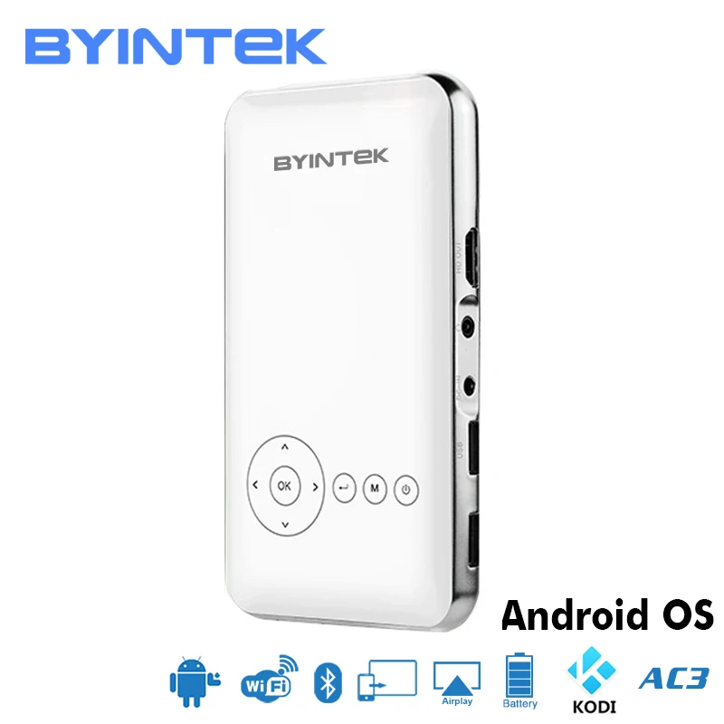 BYINTEK проектор для android устройств MD323 встроенный wifi Bluetooth 32 г 5000 мАч батарея HDMI USB sd