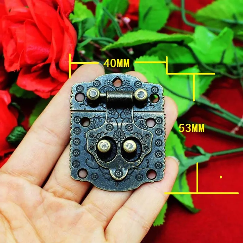 

Bronze Alloy Antique Chinese Furniture Flower Pattern Handle Lock Hasp Jewelry Gift Wooden Box Locking Buckle,40*53mm,10Sets