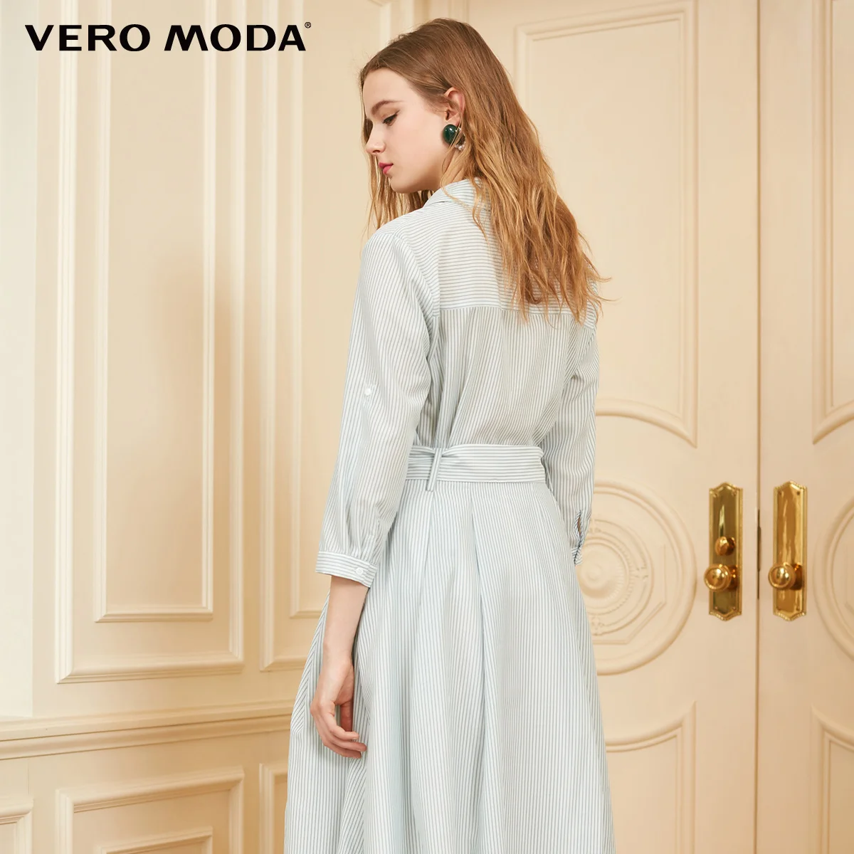 Vero Moda 2019 Весна и лето v образный вырез полосатый 3/4 рукава шифоновая рубашка |