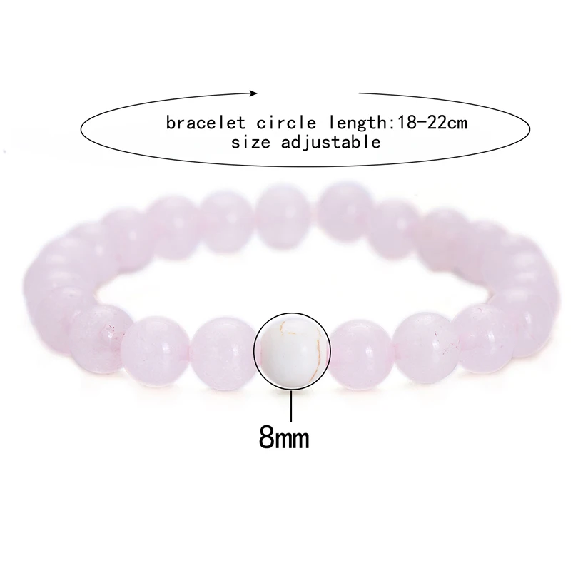 Женский этнический браслет из натурального камня розовый и белый на цепочке