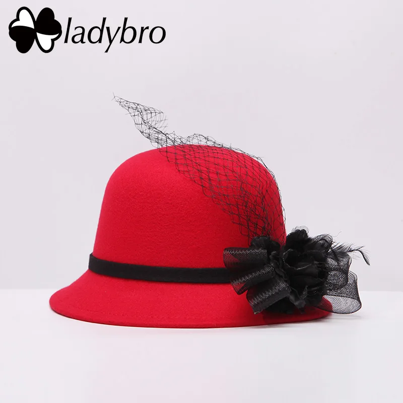 Ladybro осенне зимняя женская шапка сетчатая Цветочная Женская Шляпа Fedora