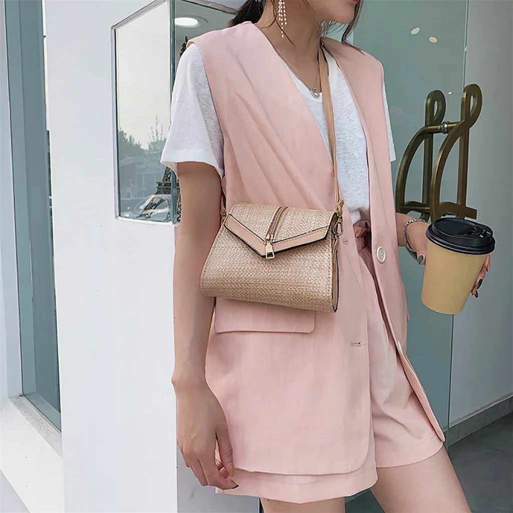 2019 Повседневная модная шикарная простая женская сумка мессенджер соломенная