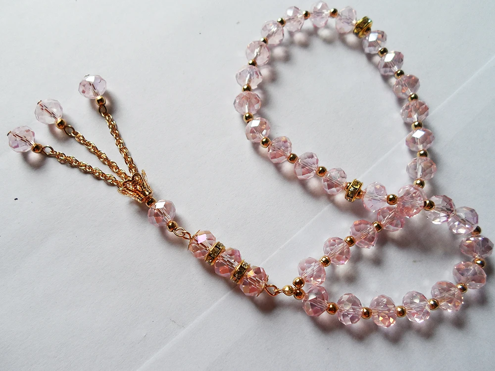 Недорогой оптовый розовый кристаллический мусульманский четки двухслойный