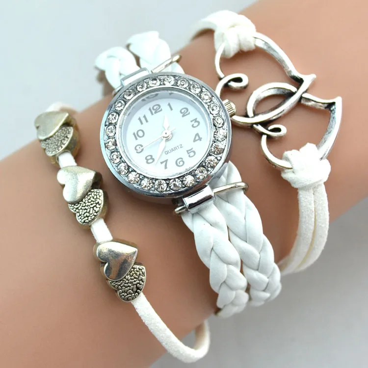 Женские модные часы с браслетом бесконечности двойным сердцем Стразы | Украшения