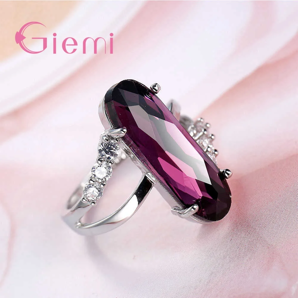 

Wholesale Women Engagement Sterling Silver 925 Rings Daily Jewelry Oval Design Purple CZ Cubic Zircon Finger Rings Drop Shipping