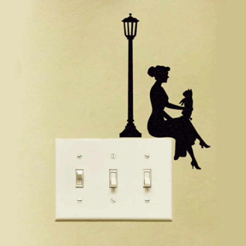 Женщина наклейка силуэт Девушка Ведьма Французский бульдог переключатель