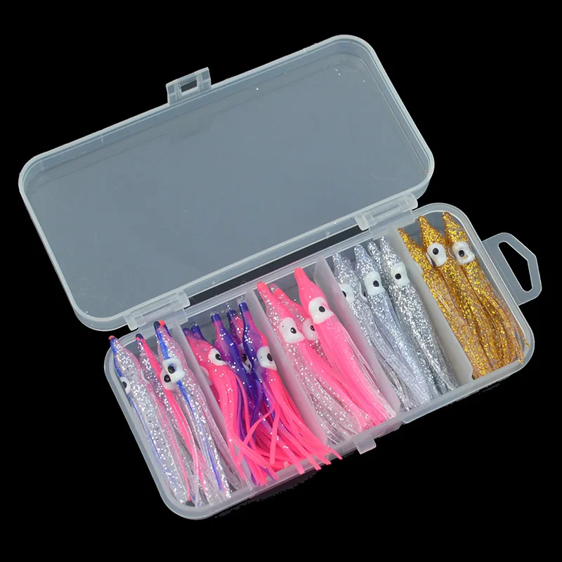 Octopus Skirts Lures 25pcs/set 5 Colors 5cm Saltwater Fishing Trolling Skirted Lure Soft Plastic Jig Glitter Bait | Товары для