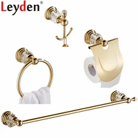 leyden gold finish zinc alloy and crystal 4pcs bathroom accessories set single towel bar paper holder towel ring robe hook