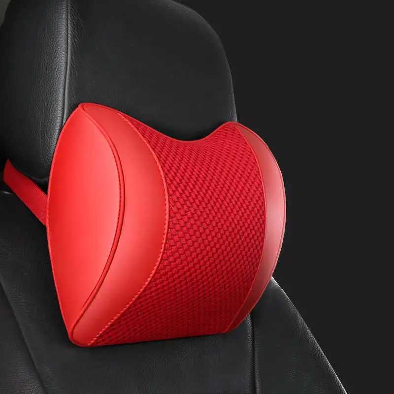 red pillow B 1pcs Дышащая Кожаная подушка под голову в машине с памятью на талии хлопок Автомобильная подушка для шеи поддержка сиденья четыре сезона подходит для большинства автомобилей - Цвет: red pillow B 1pcs
