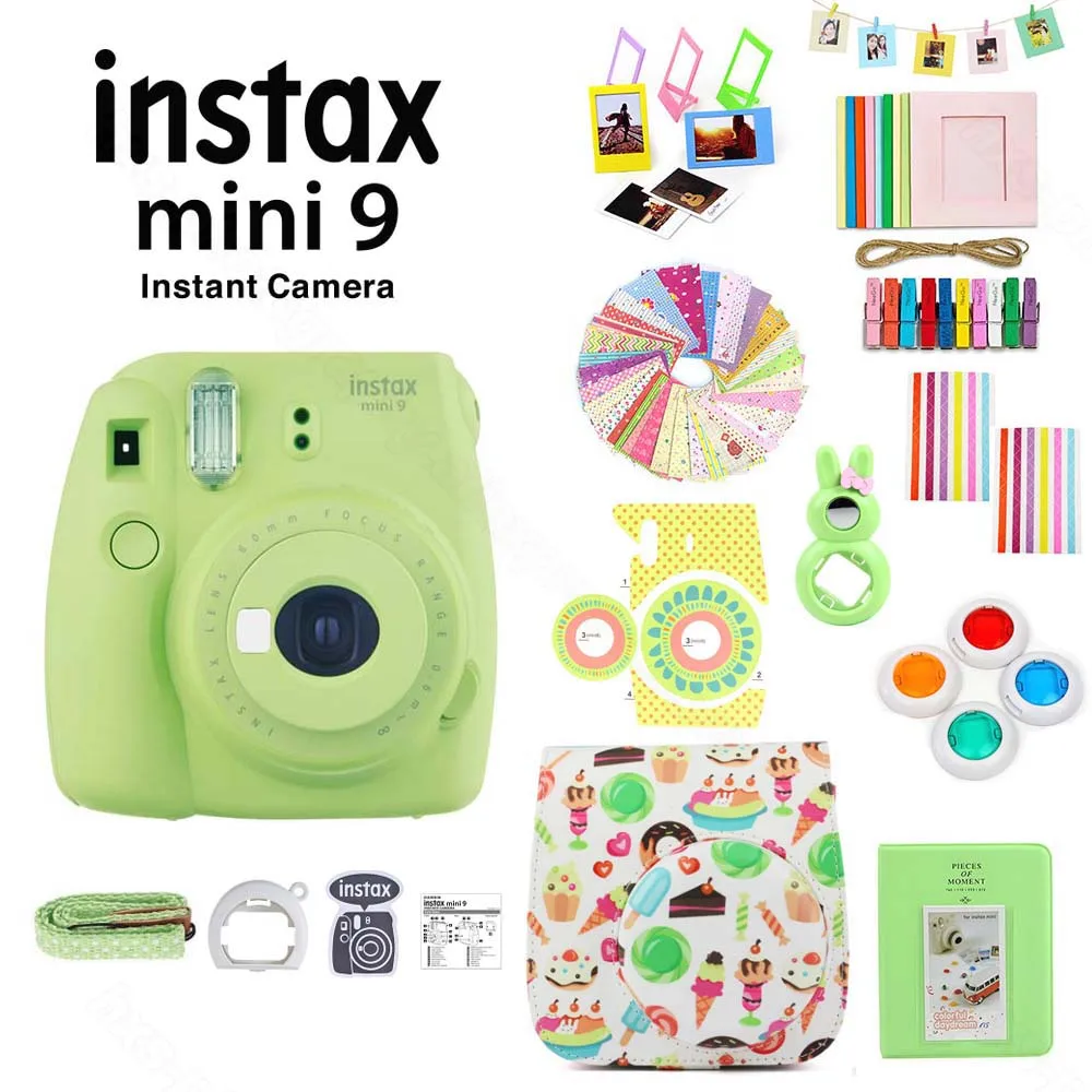Fuji Fujifilm Instax Mini 9 мгновенная камера и набор аксессуаров, включая из искусственной кожи чехол/альбом/Фильтры для объектива/наклейки/фоторамки