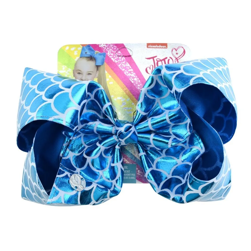 New 8 Inch Mermaid Fish Scale Jo Bows with Siwa's Cardboard Hairpin Clips Hair Claws Handmade Accessories For Girls Kids | Детская
