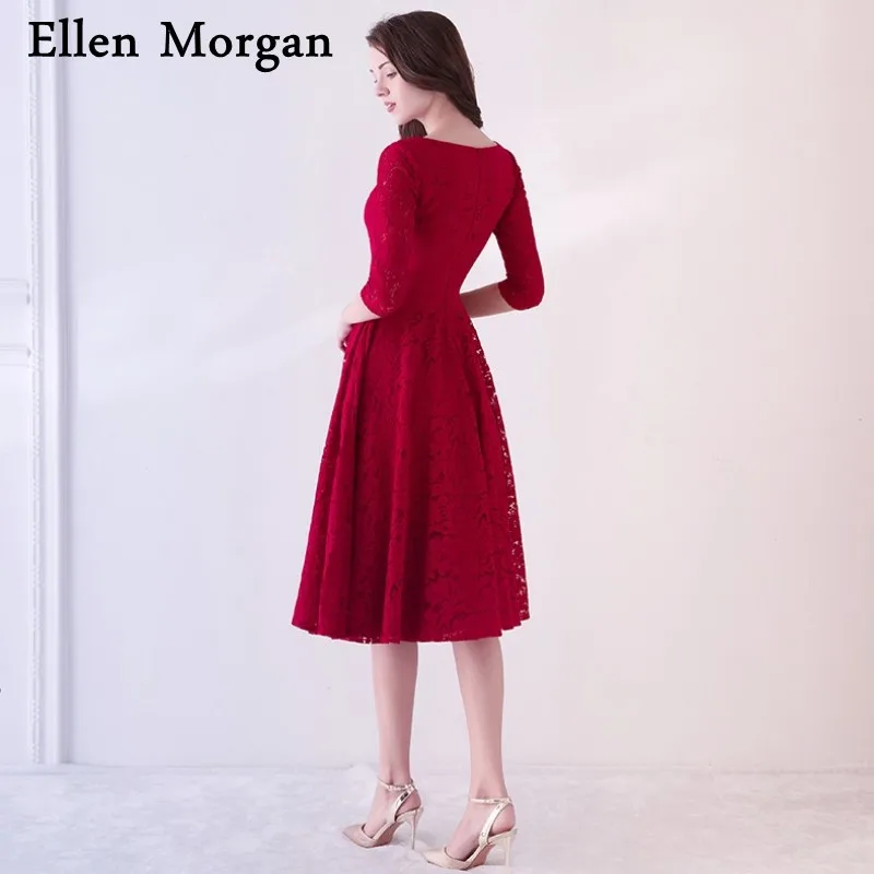 Бордовое кружевное платье для мамы и дочки с рукавами до колена реальные