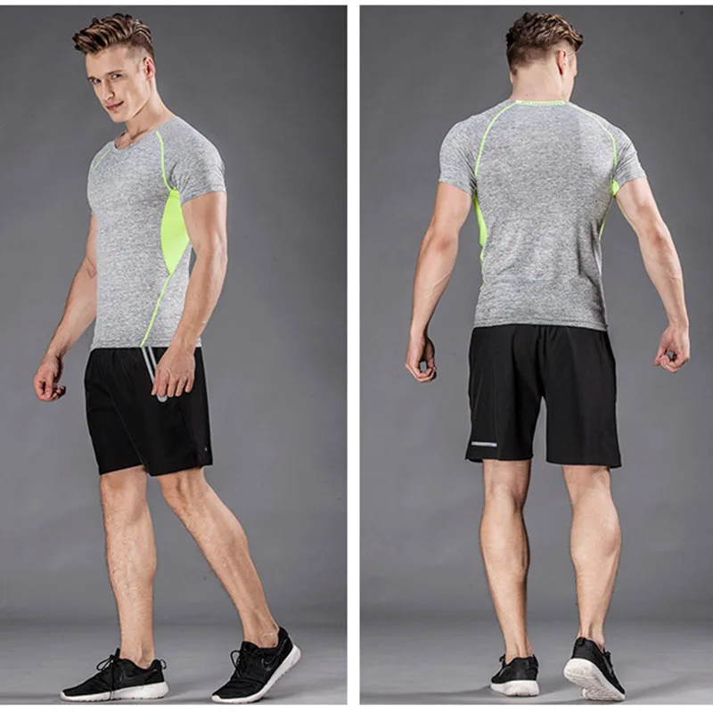 

Mens Sports Suits Running Fitness Clothes Jogging Suit Tights Quick-Drying Short-Sleeved Training Sets for Men survetement homme