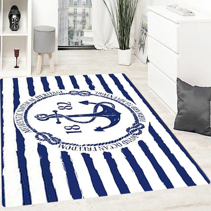 3D Printed Area Rugs Anchor Pattern Carpet for Living Room Bedroom Anti-slip Sofa Floor Mat Kitchen Carpet Yoga Mat Home Decor
