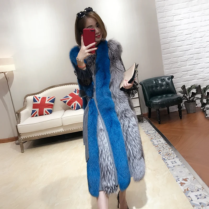 

rf0230 New Arrival High Street Women's Real Fur Vest Long Style Natural Silver Fox Fur Waistcoat Outwear