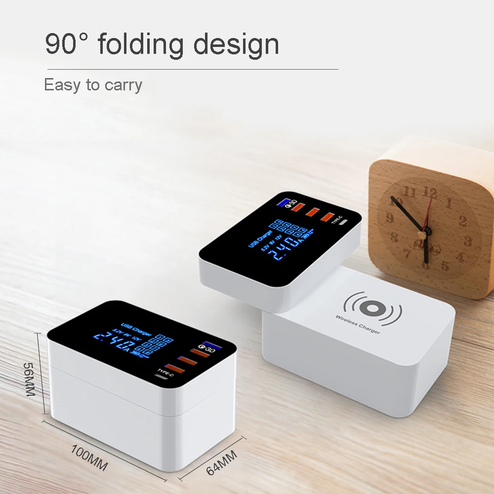 5 Порты и разъёмы Smart USB Зарядное устройство Тип C станция Быстрый Зарядное устройство 3,0 Led Дисплей QI Беспроводной Зарядка адаптер питания для быстрой зарядки для рабочего стола