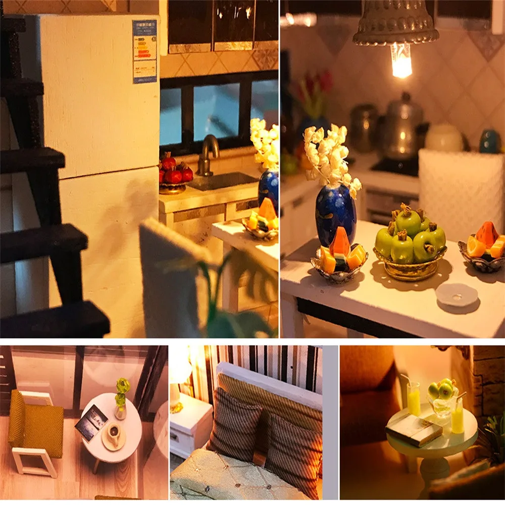 Рождественский подарок милый мультфильм 3D деревянные DIY Миниатюрные домики мебель светодиодный Дом головоломка украшения творческие подарки