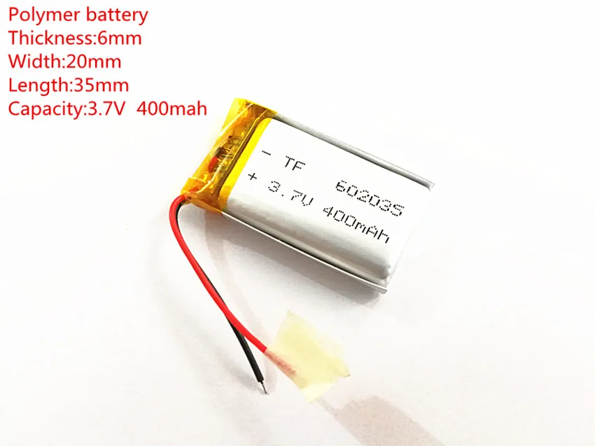 Полимерный аккумулятор 400 mah 3,7 V 602035 умный дом MP3 колонки литий-ионный аккумулятор для dvr, gps, mp3, mp4, сотового телефона, динамика
