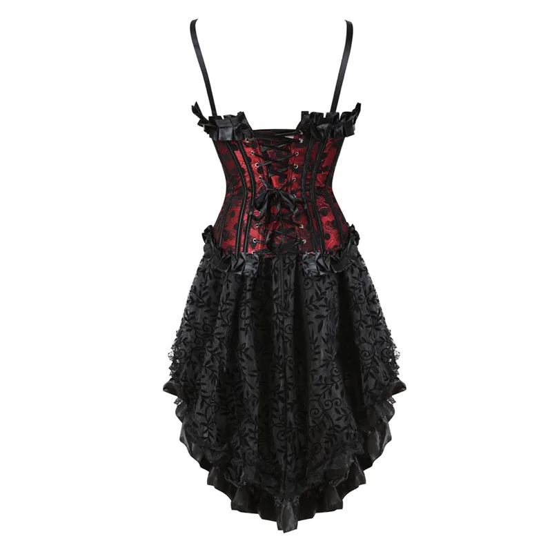 Corset Dress for Women Plus Size Dot Skirt Floral Lace with Straps Sexy Lingerie Corselet Red Black | Женская одежда