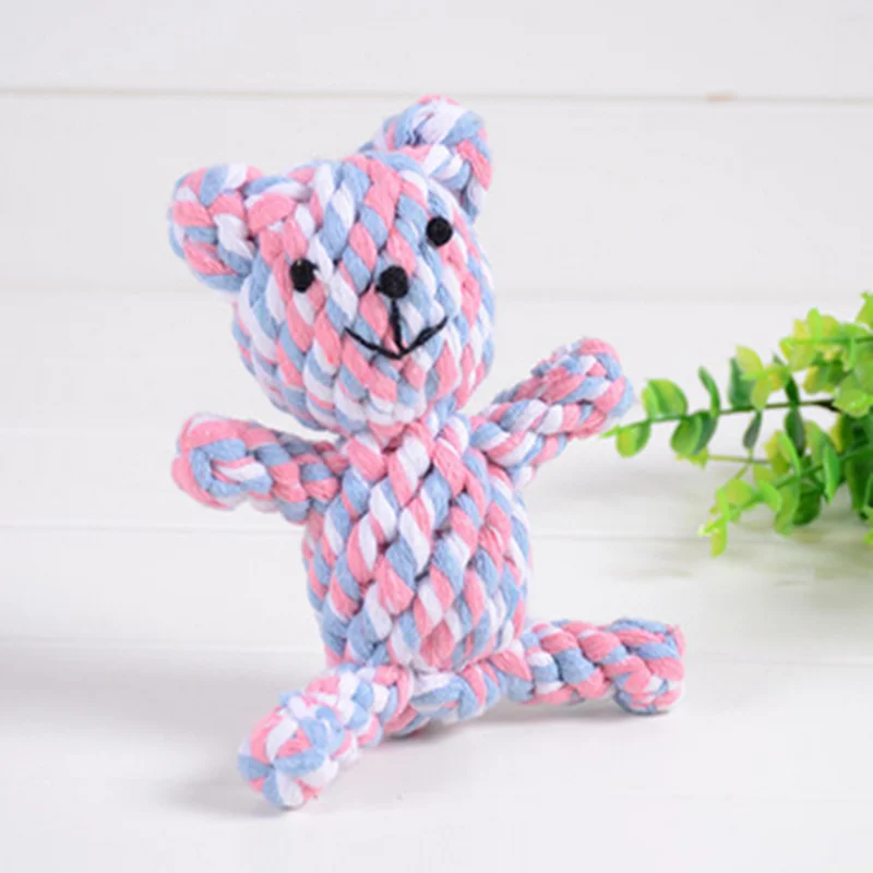 bear Игрушки для собак, устойчивые к укусам, ручная вязка, все виды милых животных, форма жевательных зубов, очистка, хлопковая веревка, ручка, узел, товары для домашних животных - Цвет: bear