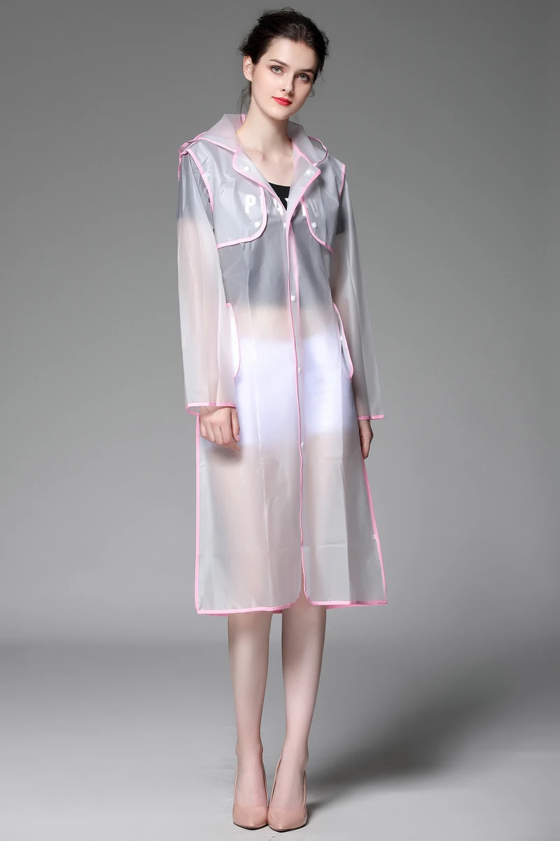 2019 модный прозрачный дождевик из ЭВА Длинная женская водонепроницаемая куртка