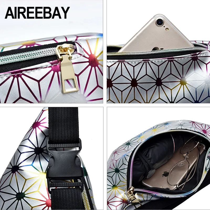 AIREEBAY голографическая поясная сумка для женщин Серебристая Женская черная