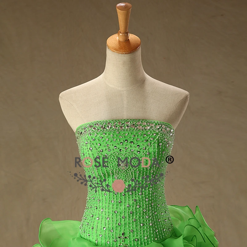 Розовое платье без бретелек зеленое Quinceanera с оборками бальная юбка кристаллами
