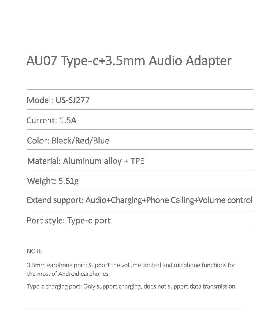 Адаптер USAMS USB C на 3,5 мм штекер на Famale сплиттер Тип c OTG адаптер для зарядки samsung s9 s8 телефонный адаптер