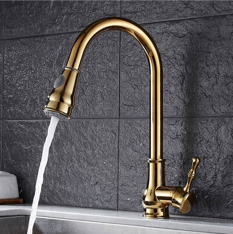 Смесители для кухни Европейский Золото Полированная Латунь высокий свод Кухня
