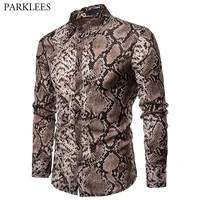 sexy snake pattern print shirt men 2019 brand new long sleeve mens dress shirts hip hop streetwear casual shirt camisa hombre