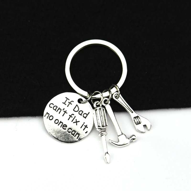 Trendy Silver Color Alloy round Lettering if dad can not fix it no one Car Trucker pendant KeyChain Gift Jewelry | Украшения и