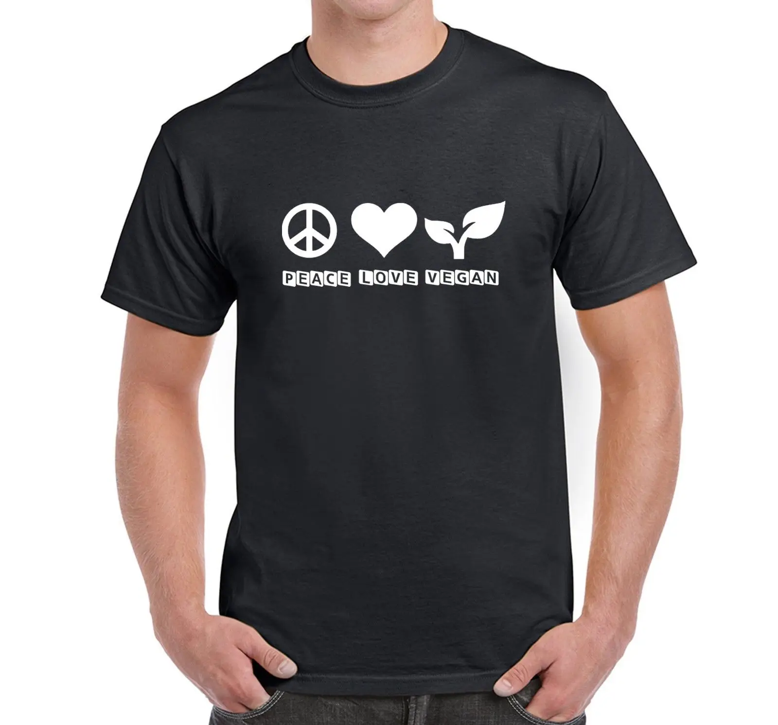 Мужская новинка футболка с надписью Peace Love Vegan Stop Повседневная коротким рукавом
