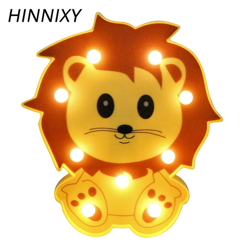 Hinnixy LED 3D милое животное ночное освещение панда Лев енот форма украшения детской