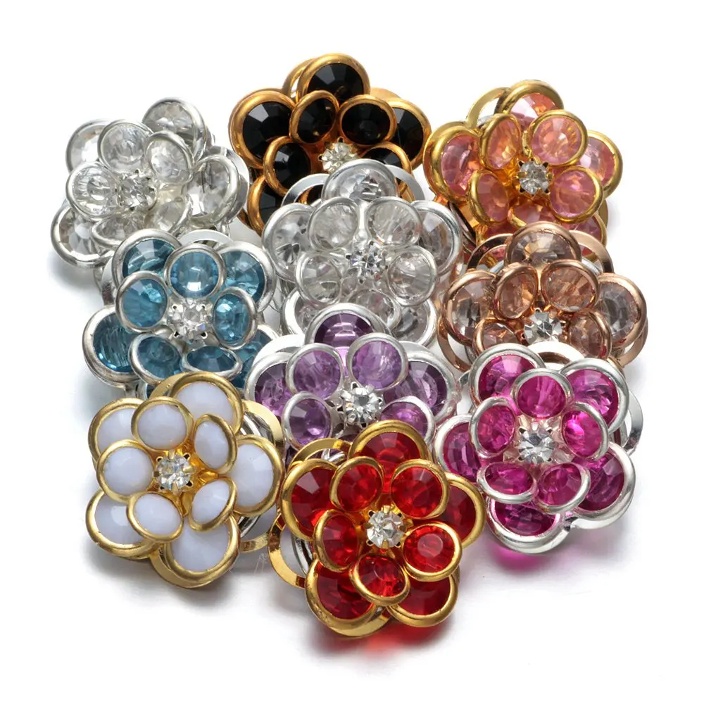 10 шт./лот подвески с металлическим кристаллом и цветочным узором 18 мм кнопки для