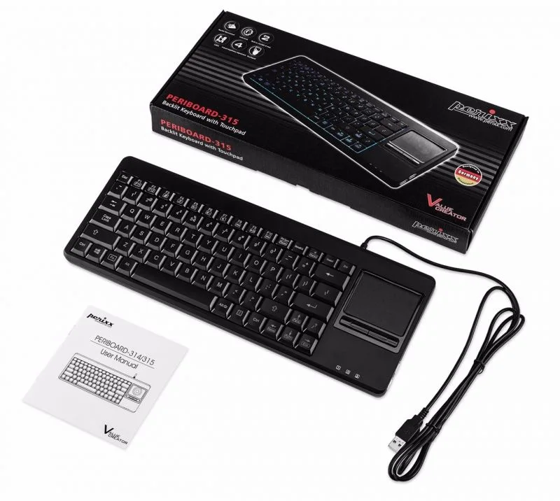 Perixx PERIBOARD 315 USB Проводная мультимедийная сенсорная клавиатура с подсветкой и