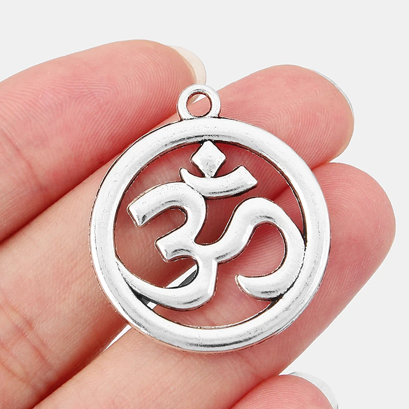 10 шт. античные серебряные круглые подвески для йоги OM/AUM ожерелья ювелирные