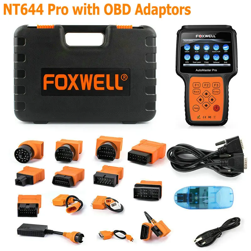 Foxwell NT644 Pro OBD2 OBD полная система автомобиля Diagnsotic инструмент поддержка BRT/сброс масла/SRS/EPB/DPF/TPMS лучший ручной Авто сканер - Цвет: full set package