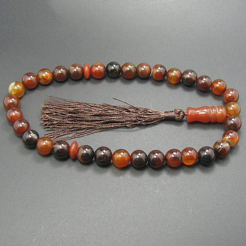 WEIYU Natural Stone Round Shape Jewelry 12mm Big Agates 33 Prayer Beads Islamic Muslim Tasbih Allah Rosary Bracelet with Tassel | Украшения