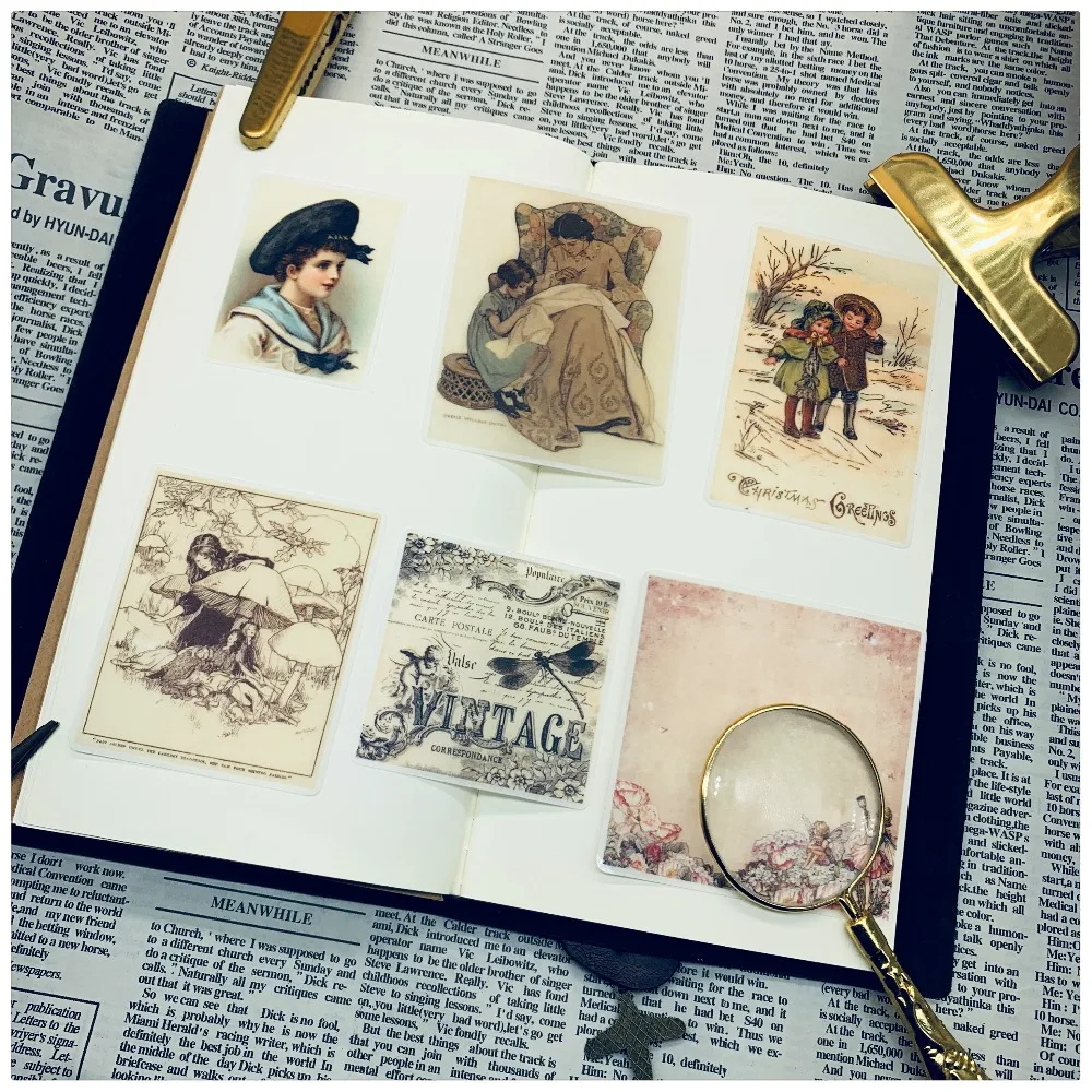 Винтажный персонаж, Детская Цветочная наклейка s Junk Journal, дневник, планировщик, наклейка s, декоративные Стикеры для скрапбукинга, сделай сам, ремесло, фото