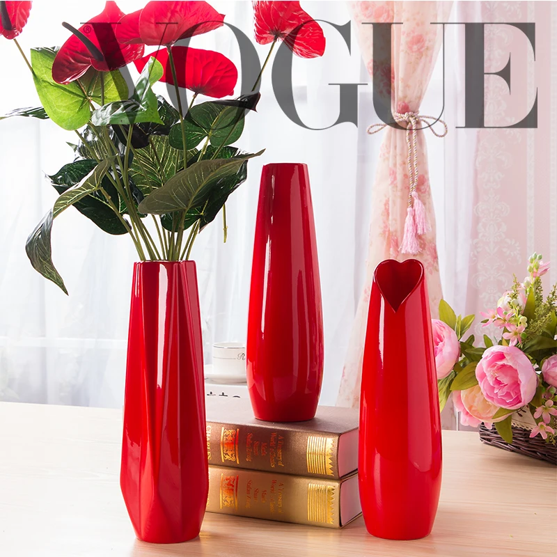 

Red Color Ceramic Vase Big Size Red Flower Porcelain Vase Modern Fashion Tabletop Vase for Wedding Decoration Europe Flower Vase