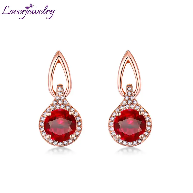LOVERJEWELRY, трендовые серьги-гвоздики с натуральным Рубином, 14 к, розовое золото, элегантные обещанные бриллианты, обручальные ювелирные изделия для женщин, подарок