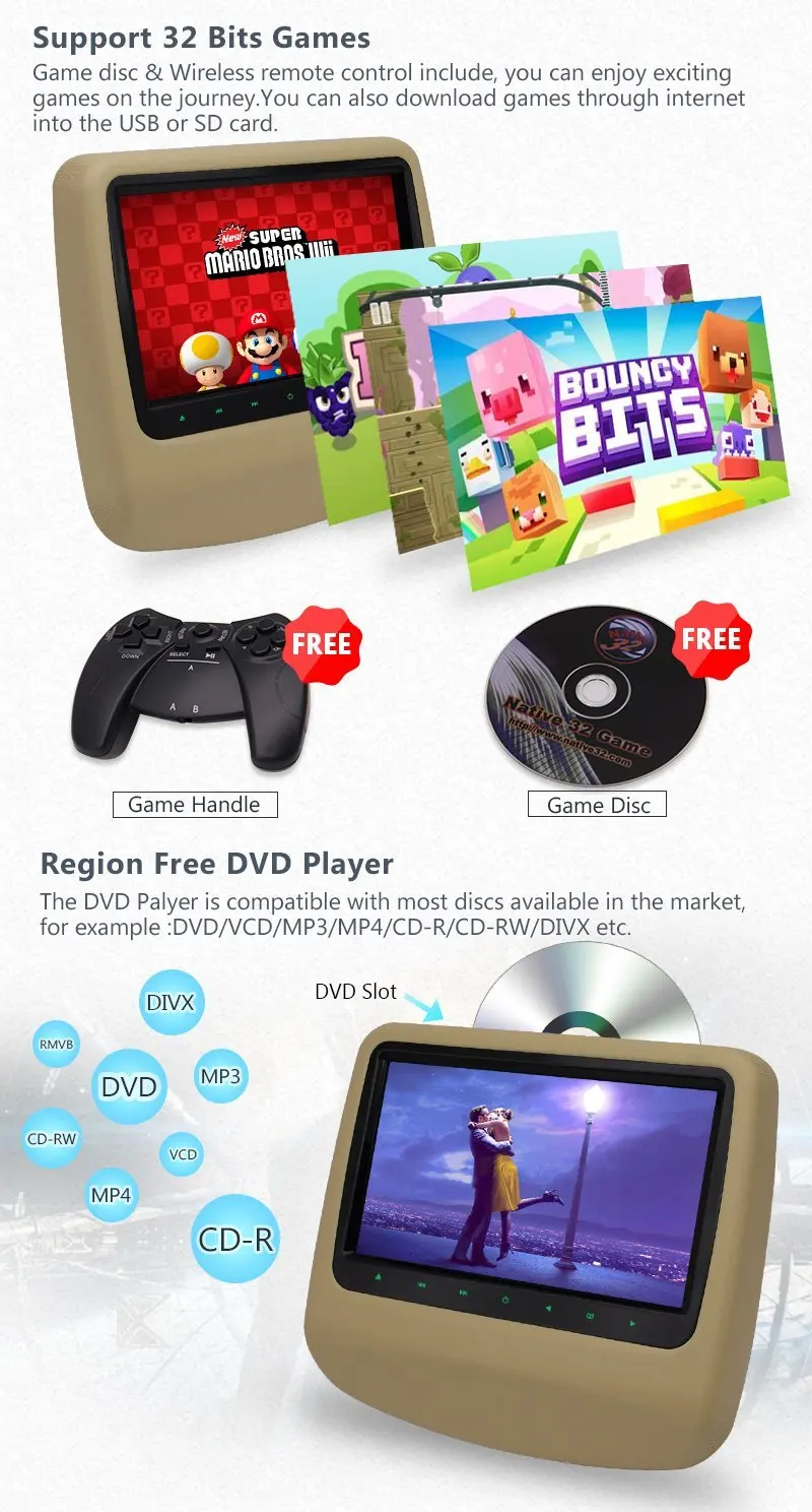 Автомобильные подголовники dvd плееры 9 дюймов Твин Мобильный автомобиль ПК cd DVD