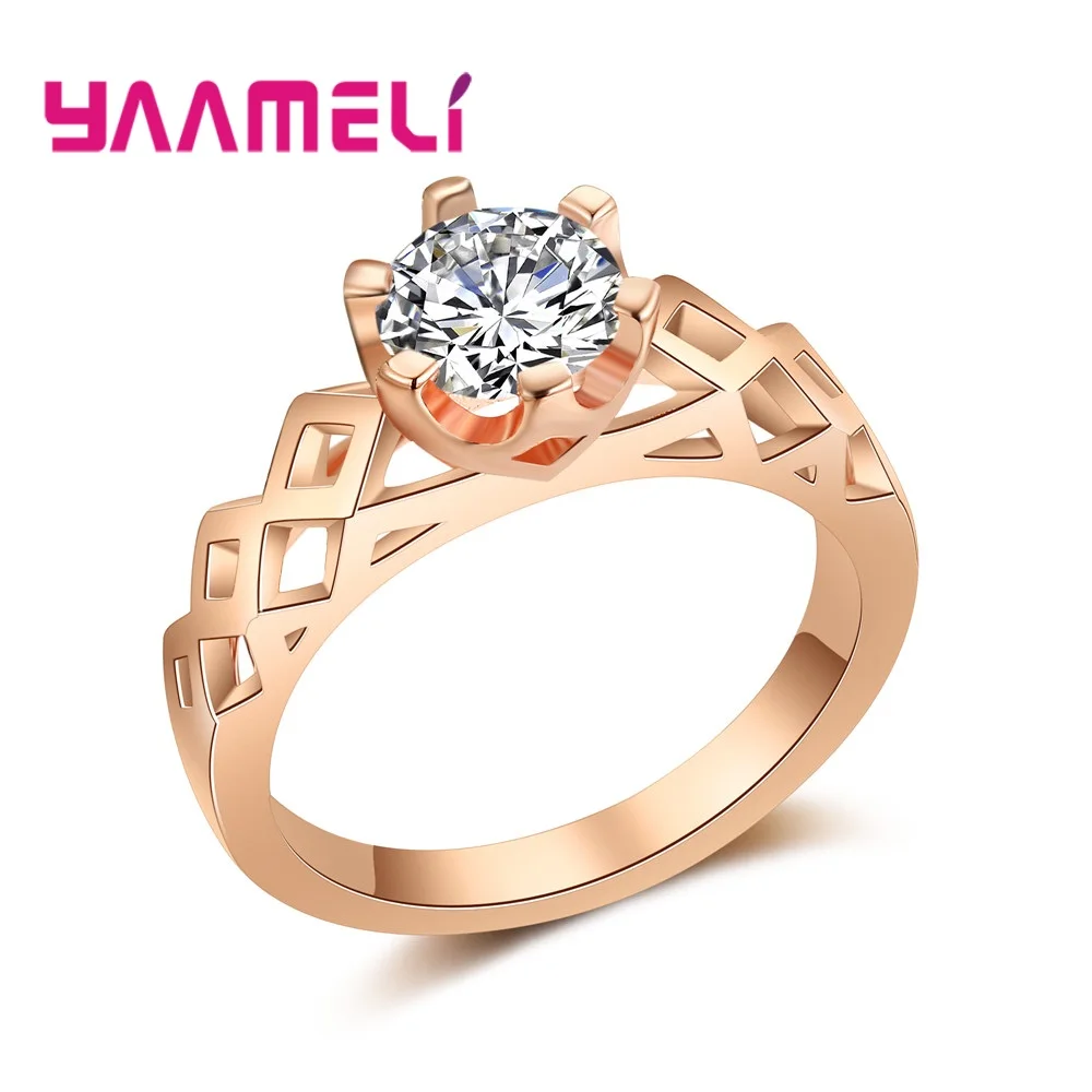 925 Sterling Silver CZ Stone Ring Jewelry Bague Femme Rose Gold Color 6 Claws Setting Crystal Wedding Women for Jewelry Hot Sale sterling 925 silver color ring for women wedding jewelry natural garnet stone statement ring classic rose gold ring jewelry gift