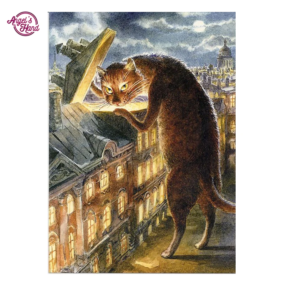ANGEL'S ручная Красочная картина круглая 5D алмазная с котом вышивка сделай сам
