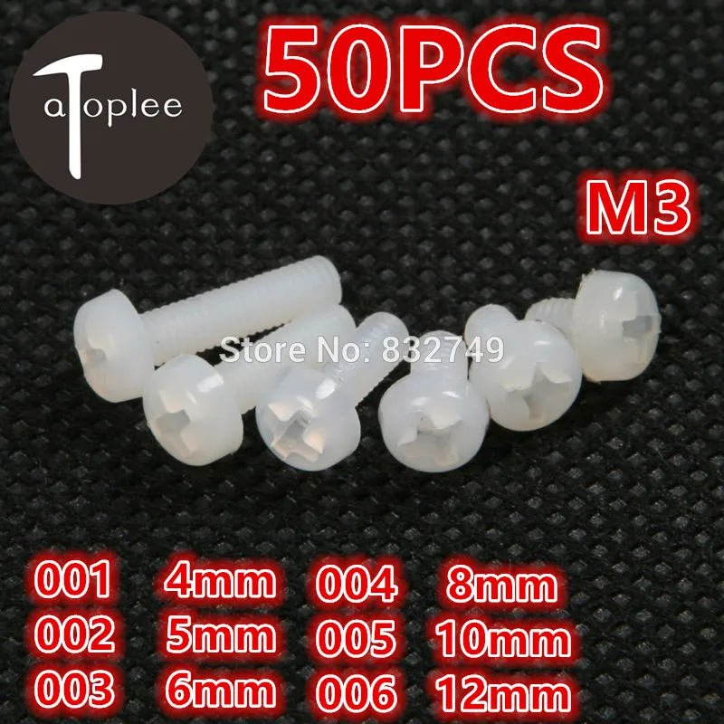 50 шт. нейлоновые винты PA66 серебристо белые 5 типов M3 * 4 6 8 10 12 Philip простые
