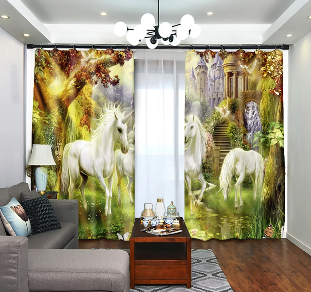 3 Unicorn Horse фото черная занавеска для волос 3D цифровая печать затемненные
