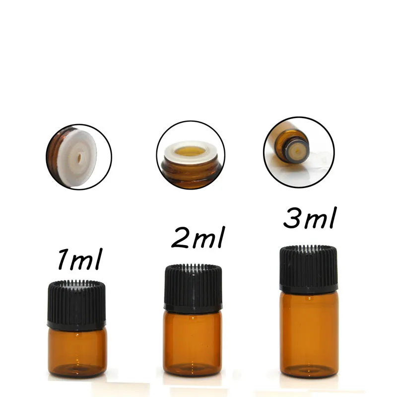 

1ml 2ml 3ml Mini Amber Essential oil Glass Bottle Travel Sample Small Vial Perfume Dropper Test Bottles 100pcs Free Shipping
