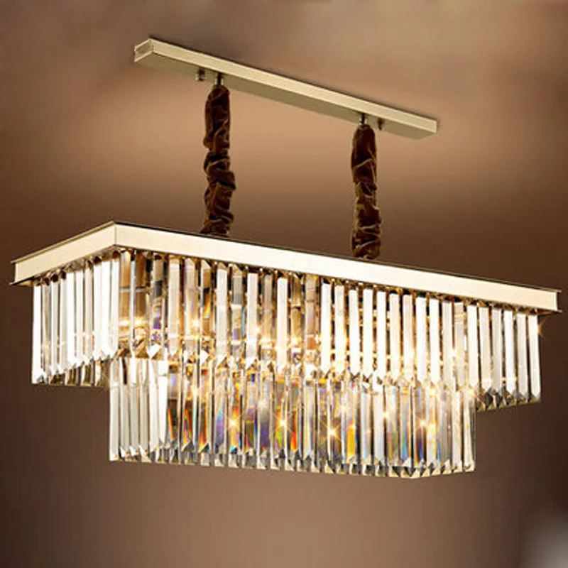 ZX Modern Rectangular Crystal Gold Pendant lamp LED E14 Dining Room Chandelier Metal Creative Lamp for Living Bar | Лампы и освещение